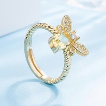 18K Gold Plated Adjustable Yellow Crystsl Honey Bee Ring for Women - £9.39 GBP