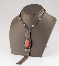 Coin Silver Antique Carnelian Multi-Chain Pendant 20&quot; - $784.07