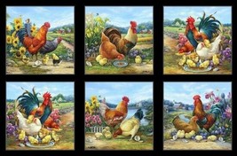 24&quot; X 44&quot; Panel Chickens Farm Roosters Animals Joyful Fabric Panel D370.66 - £12.46 GBP