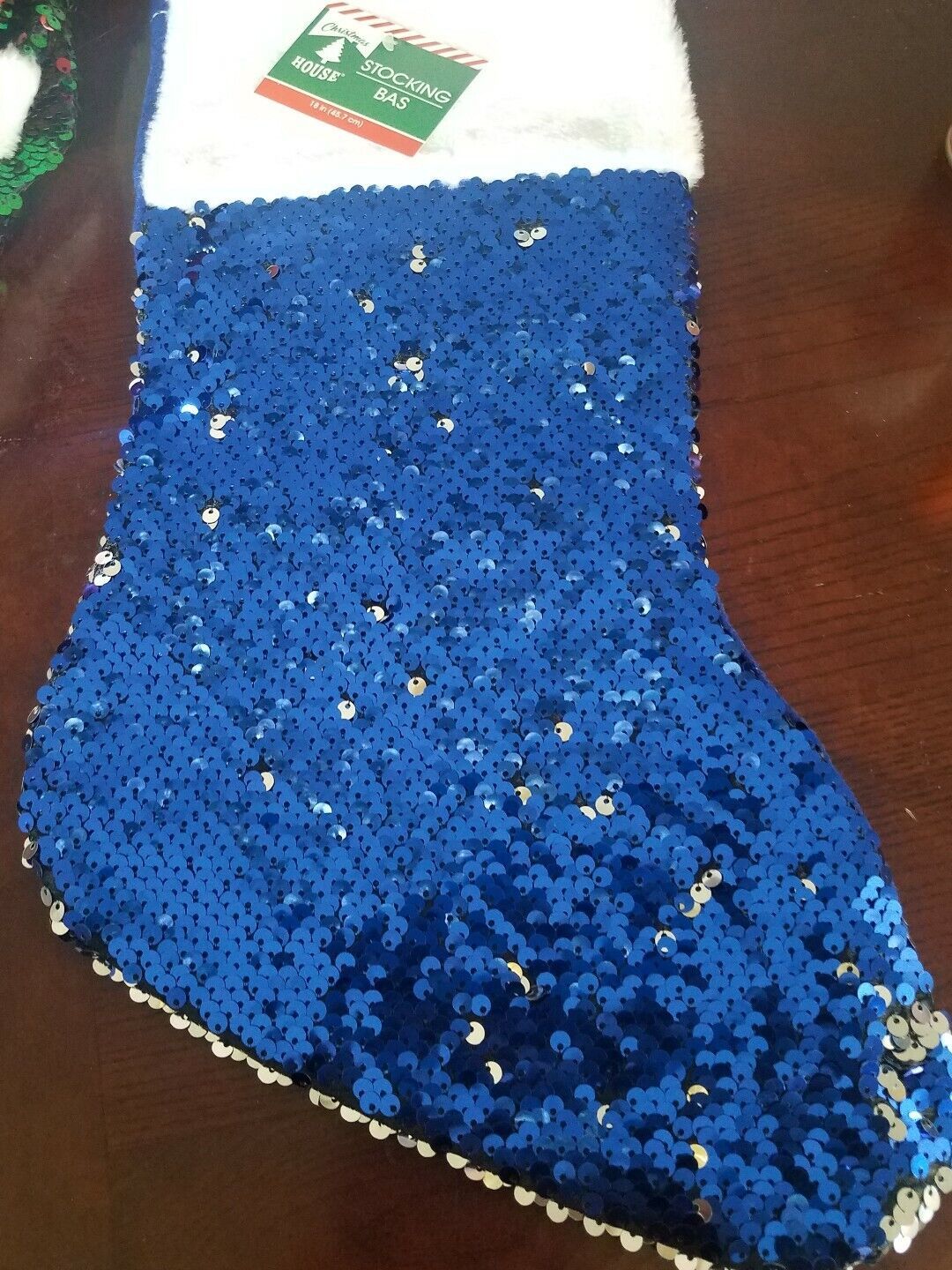 Christmas House Blue/Silver Sequin Flip Stocking,18&quot; BRAND NEW-SHIP SAME... - $11.74