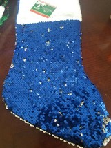 Christmas House Blue/Silver Sequin Flip Stocking,18&quot; Brand NEW-SHIP Same Bus Day - £10.85 GBP