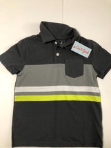 Cat &amp; Jack Boy&#39;s Gray Striped Polo Shirt with Pocket Small (6/7) - £9.57 GBP