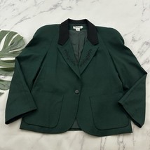 Ann Taylor Womens Vintage 90s Blazer Jacket Size 10 Green Black Wool Emb... - $36.62
