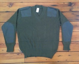 Vtg Italian Army OD Green Military Wool Blend V-Neck Sweater Mens L 49&quot; Chest - £39.81 GBP