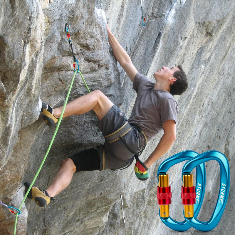 STURME UIAA Certified Climbing Carabiner Clips, 2 Pack 25Kn(5623Lbs) Screwgate L Item image 5
