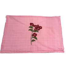 Pink Red Floral Embroidered Standard Pillow Sham 18x28" Cottage Core Far... - $14.85