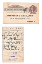 Scott UX8 Newark NJ 1888 Wendover McClelland Grocers Delivery Order Post... - £5.26 GBP