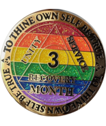 3 Month AA Medallion Recoverychip Reflex Rainbow Glitter Sobriety Chip Coin - $15.99