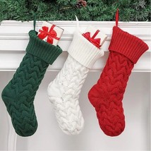 Aopuro 3 Pack 18 Inches Knit Christmas Stockings,Green, White and Burgundy - £7.39 GBP