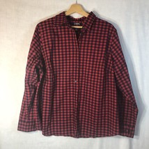 Chaps Size 1x Red Navy Checked Button Up Shirt Long Sleeve 100% Cotton - £19.34 GBP