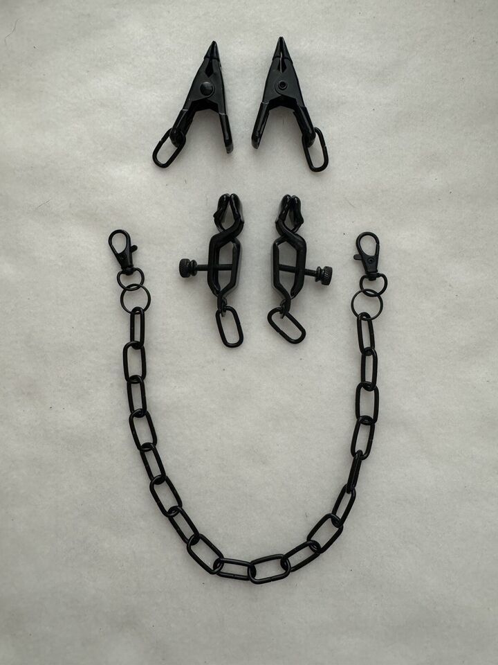 Nipple Clamps with Chain Clip Clamp BDSM Bondage Black Two Options - $14.86