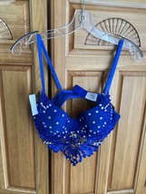 Cobalt Blue Sparkling Beaded bra by Julia  Women’s size Large blue Lace drape - £39.86 GBP