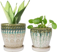 Yqslysf 6&quot; X 5&quot; Ceramic Planters With Drainage Holes And Saucers For Plants, Set - $40.97