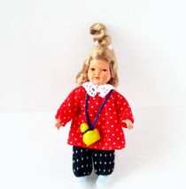 Little Girl Doll Caco 08 0264 Blond Red &amp; Blue w Dots Dollhouse Miniature - £19.50 GBP