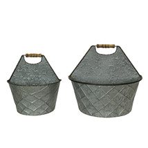 Large &amp; Small Galvanized Metal Wall Pocket Planters Hanging Decor Set of 2 - £39.68 GBP