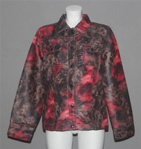 Sara Isabella Brown Red Floral Textured Squares 4-Pk Trucker Jacket Wm L NWT $68 - £30.12 GBP