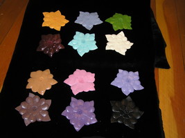 YOUR CHOICE in Color One HUGE Solid Colored Leather Layered Flower w Leaves Pin - £6.90 GBP