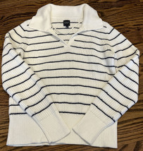 Gap Women’s Striped Polo Sweater Size Small TALL White/Navy Blue Stripe - £23.25 GBP