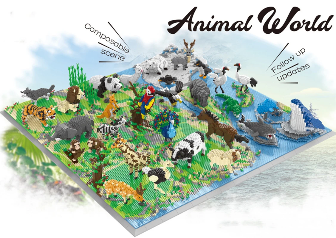 Animal World Series Micro Building Blocks Zoo Panda Parrot Marine Animals - £45.65 GBP+