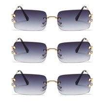 3 Pair Mens Womens Unisex Retro Rectangular Metal Frame Rimless Sunglasses UV400 - £8.70 GBP
