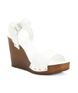 NEW CHRISTIAN DI RICCIO WHITE LEATHER PLATFORM WEDGE SANDALS SIZE 8 M 39 - $70.19