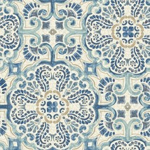 The Florentine Tile Peel And Stick Wallpaper By Nuwallpaper In Blue. - £33.20 GBP