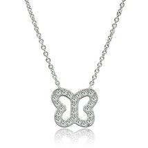 Elegant Simulated Diamond Hollow Butterfly Pendant Rhodium Plated Necklace 16&quot; - £62.59 GBP