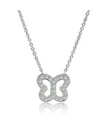 Elegant Simulated Diamond Hollow Butterfly Pendant Rhodium Plated Necklace 16" - £61.94 GBP