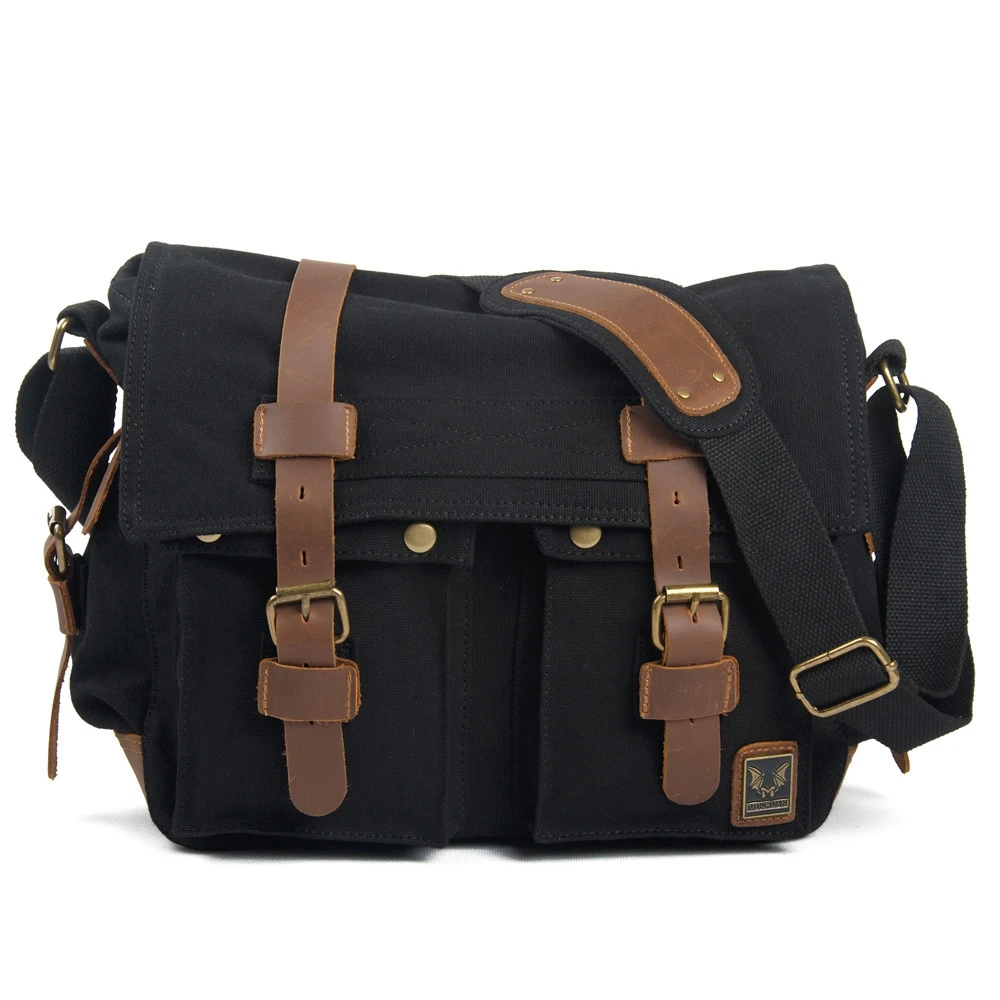 Multifunction Canvas Leather Crossbody Bag Military Army Vintage Messenger Bags  - £47.16 GBP