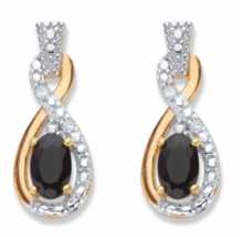 Oval Cut Black Onyx Diamond Gp Earrings 18K Gold Sterling Silver - £80.17 GBP