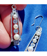 Earth mined Diamond Deco Platinum Pearl Statement Earrings Antique Dangle Drop - $8,165.25
