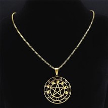 Pentacle Zodiac Necklace Gold PVD Stainless Steel Moon Phase Astrology Pendant - £14.15 GBP