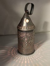 Primitive Pierced Punched Tin Candle Lantern Rustic Style Display - $75.23