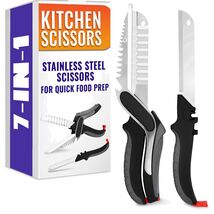 Dishwasher-Safe Kitchen Shears with Ribbed &amp; Flat Blades – 7 Tools in 1 - $42.52