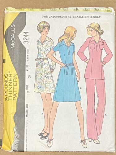 Vintage McCalls 3244 Sewing Pattern Womens Size 12 Dress Tunic Pantsuit 1972 - £6.87 GBP