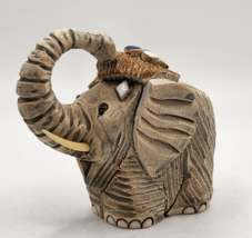 Artesania Rinconada Elephant Trunk Up Tusks Figurine Uruguay Clay Signed Enamel - £18.66 GBP