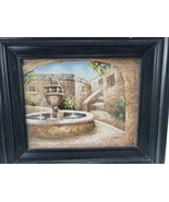 Water Fountain Village Oil Painting on Canvas Framed &amp; Signed By T. Mark  - $45.66