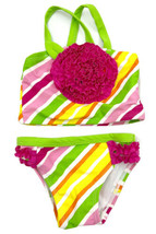 Wave Zone Baby Girls Tankini Swimsuit Size 0-3M Pink Green Yellow Ruffle NEW - £15.64 GBP