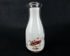 Vintage Glass Pint Milk Bottle, Round, Red Pyro, Union Dairy, Steubenville Ohio, - £11.71 GBP