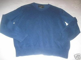 Eddie Bauer Mens Blue 100% Cotton Ls V-NECK SWEATER-L-LIGHTWEIGHT-BARELY Worn - $7.91