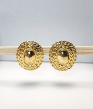 Vintage Gold-tone 1.4&quot; Oval Medallion Dome Shield Earrings Pierced Chain Border - £19.29 GBP