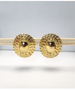 Vintage Gold-tone 1.4&quot; Oval Medallion Dome Shield Earrings Pierced Chain... - £18.77 GBP