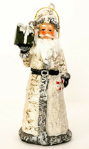 Santa  Classic Silver - 4 5/8&quot; High - Santa with Candy Cane and Green Box Resin - £15.49 GBP