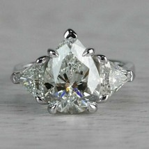 3Ct Pear Round CZ Diamond Three-Stone Engagement Ring 14K White Gold Finish - £90.41 GBP