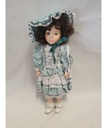 Circa 1990s 16&quot; Porcelain Collector Doll Dark Hair Green Eyes with Stand - £15.61 GBP