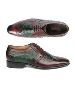 Paul Parkman Mens Shoes Green Brown Derby Leather Ostrich Upper Handmade... - $785.88 CAD