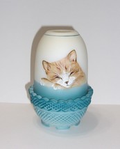 Fenton Glass Sleeping Tabby Cat Kitten Fairy Light Lamp Ltd Ed #1 of 9 M Kibbe - £191.42 GBP