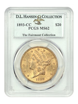 1893-CC $20 PCGS MS62 ex: D.L. Hansen - £21,167.74 GBP