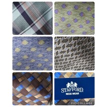 Stafford 100% Silk Necktie Green Blue Fish Plaid Geo Print Tie 58-62&quot; Lo... - $452.76 MXN
