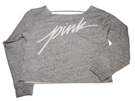 Victorias Secret PINK Sz S Oversized Cropped Sweatshirt Raw Hem Strappy ... - £15.45 GBP